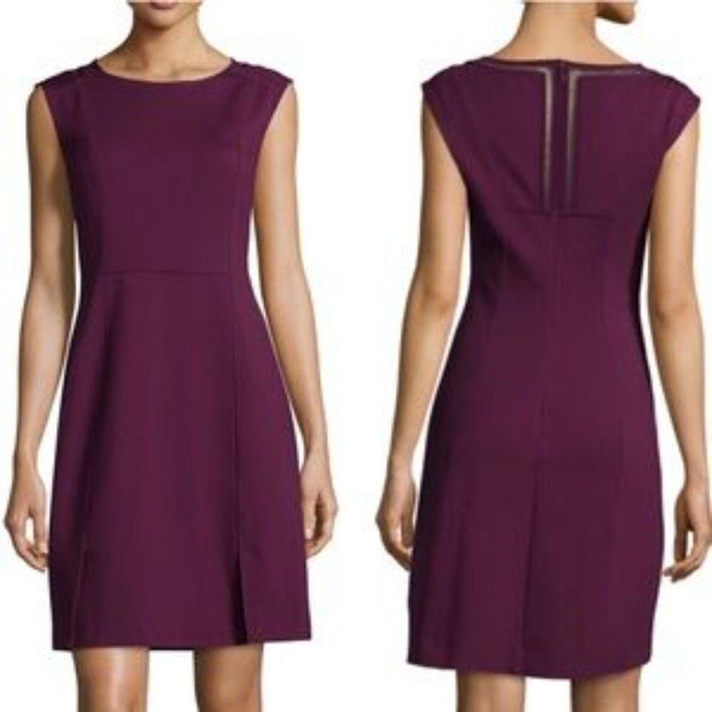 Rebecca Taylor Mesh Trim Ponte Sheath Dress in Plum